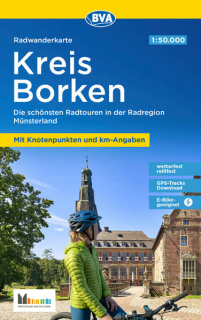 Radwanderkarte BVA Kreis Borken mit Knotenpunkten und km-Angaben, 1:50.000, reiß- und wetterfest, GPS-Tracks Download, E-Bike-geeignet