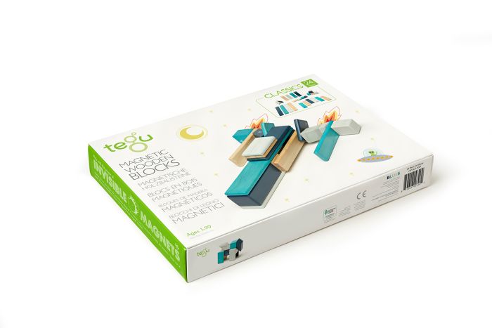 Tegu - 24 Magnetische Holzbausteine blau
