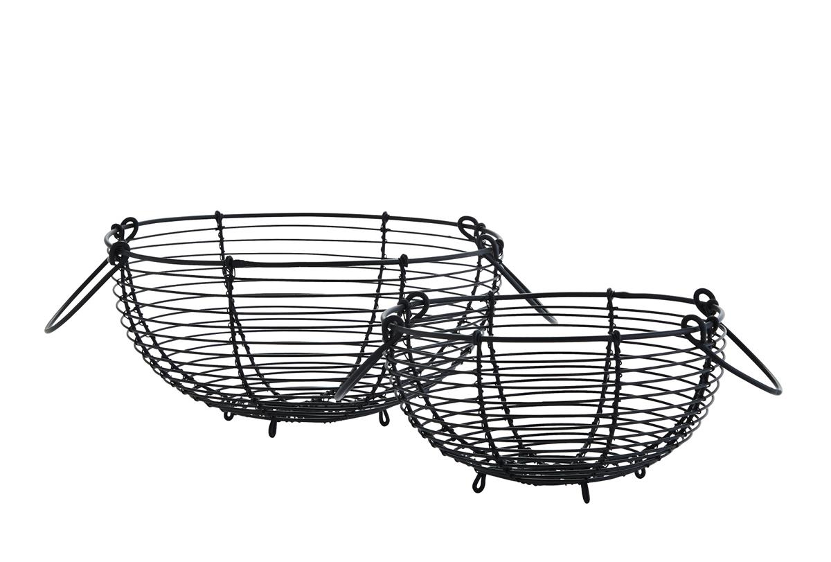 Madam Stoltz Drahtkorb 2er Set mit Griffen, schwarz